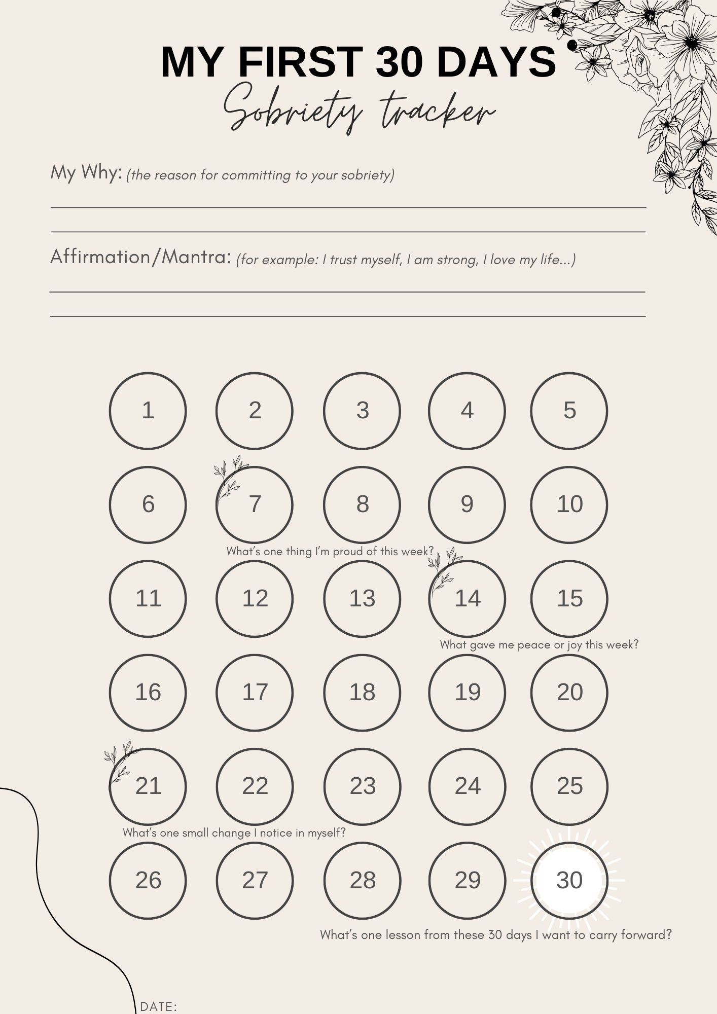 My First 30 Days Sobriety Tracker